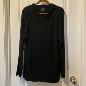 Thin, long, black hooded shirt